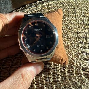 Citizen Eco-Drive Black Dial Silver Band Watch